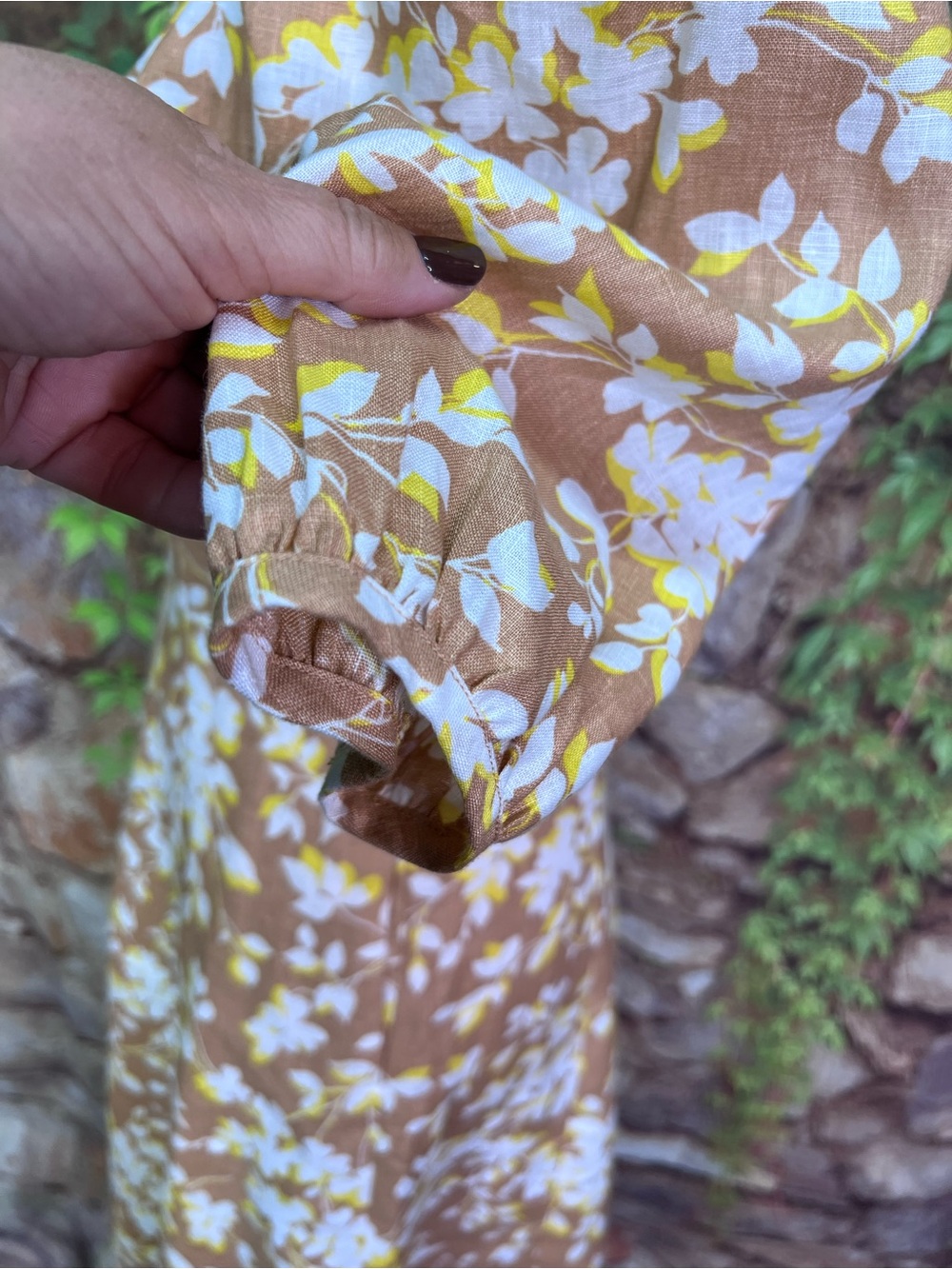 DRAPER JAMES Camel Cottagecore Floral Linen Sweetheart Neckline Dress, 2 - Picture 5 of 14
